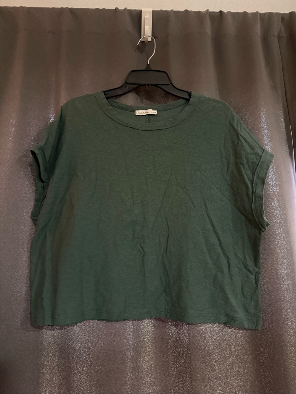 Zenana Boxy Crew Tee in Forest Green